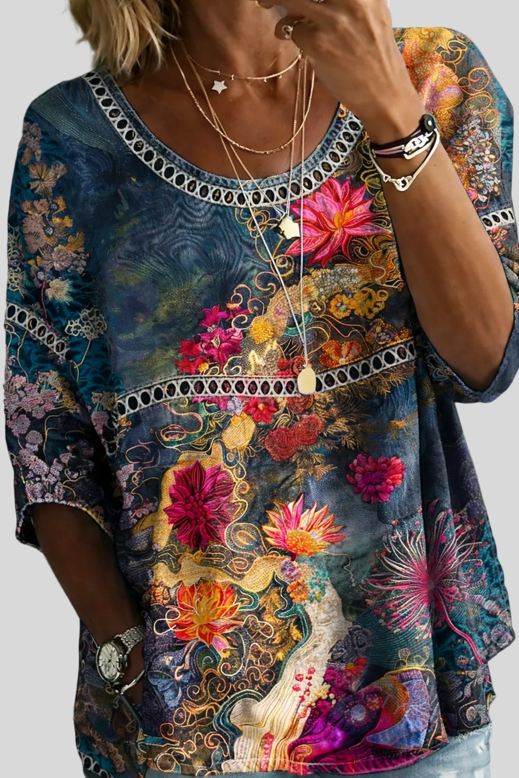 Nicole - Vintage kukkakuosiset farkkupaita